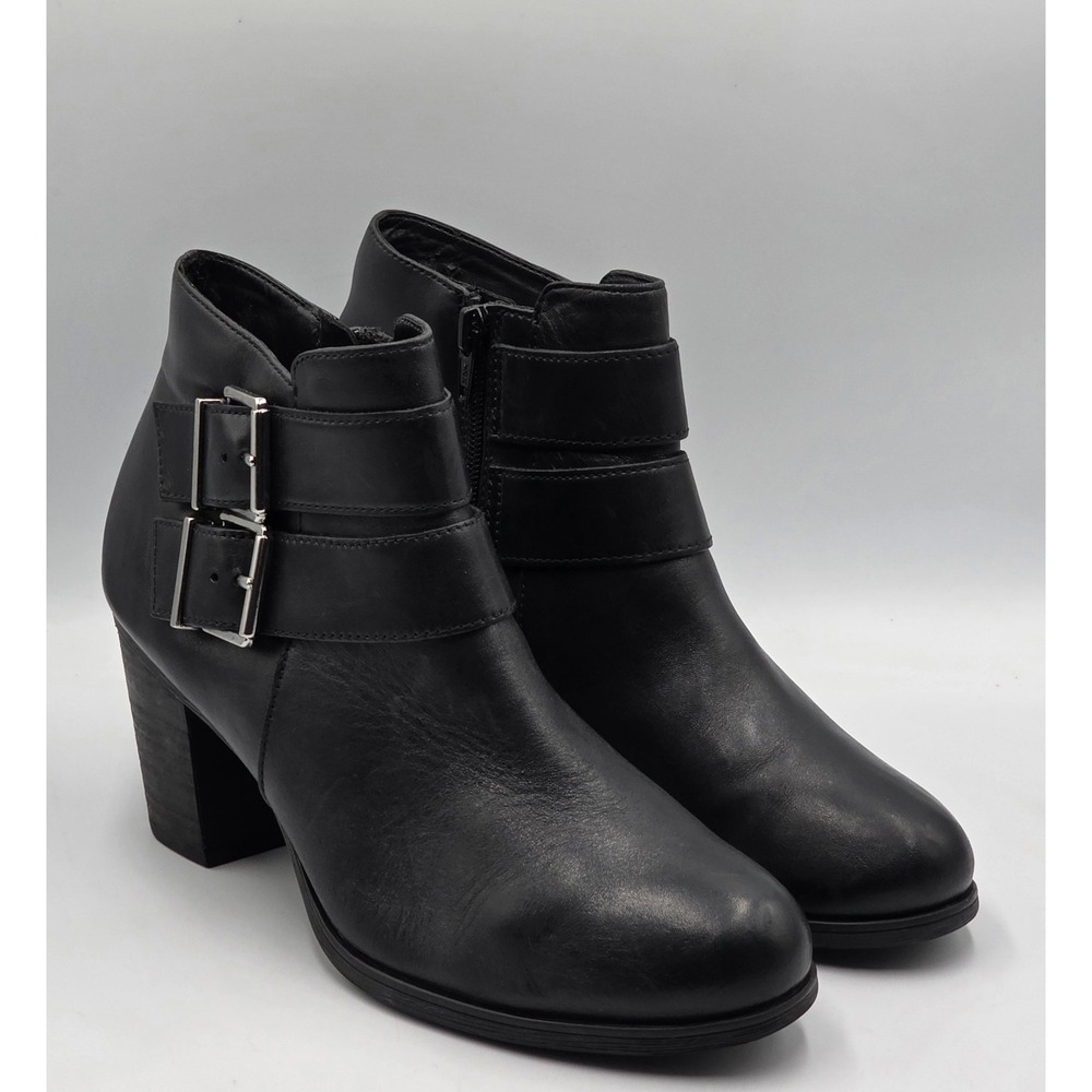 Clarks Artisan Palma Rena Black Leather Ankle Boots Womens 8M Buckle